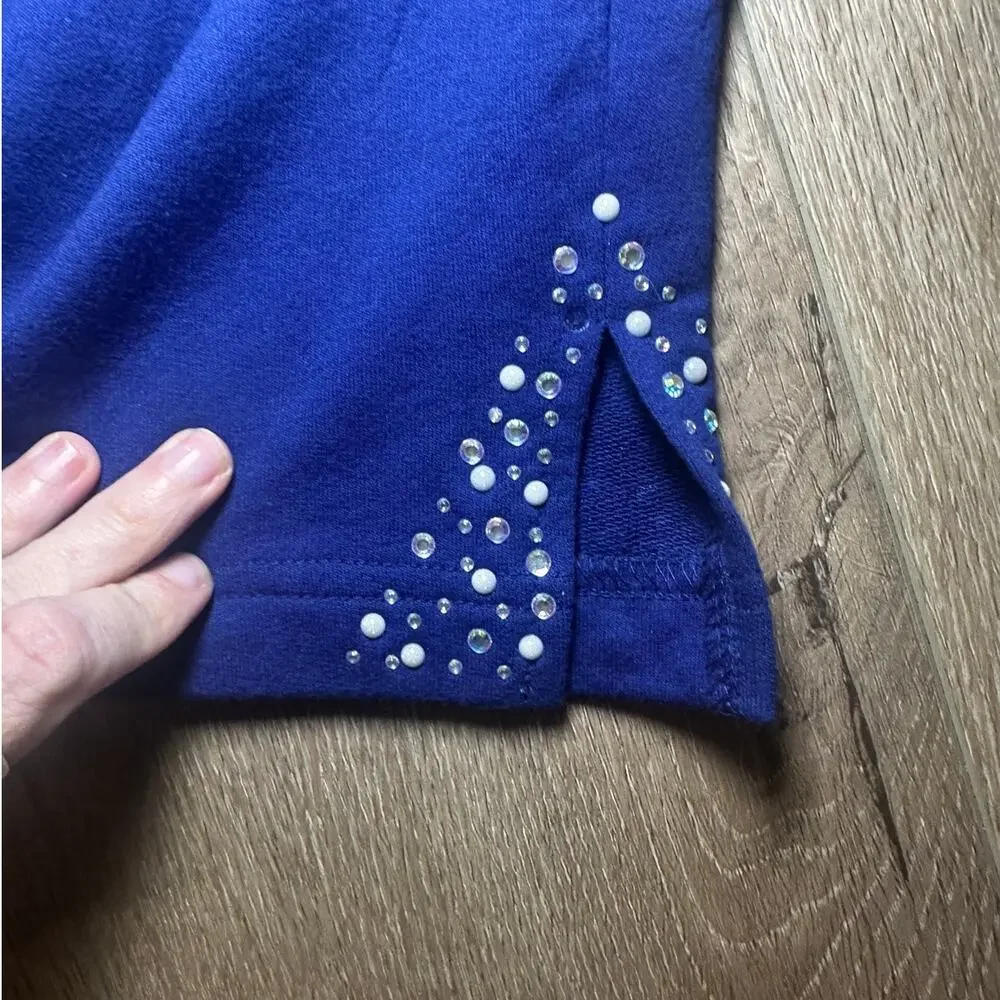 Quacker Factory Capri Pants XXL Blue Pull On Elastic Waist Sequin Hem - Picture 9 of 10